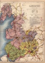 The County of Lancashire Large Victorian Letts 1884 Antique Coloured Map.