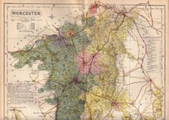 The County of Worcester Large Victorian Letts 1884 Antique Coloured Map.