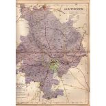 The County of Huntingdonshire Large Victorian Letts 1884 Antique Coloured Map.