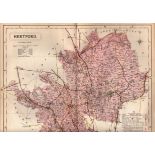 The County of Hertfordshire Large Victorian Letts 1884 Antique Coloured Map.