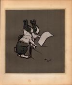 Cecil Aldin Merry Party Rare Antique Book Plate “Rabbits Reading The Menu”