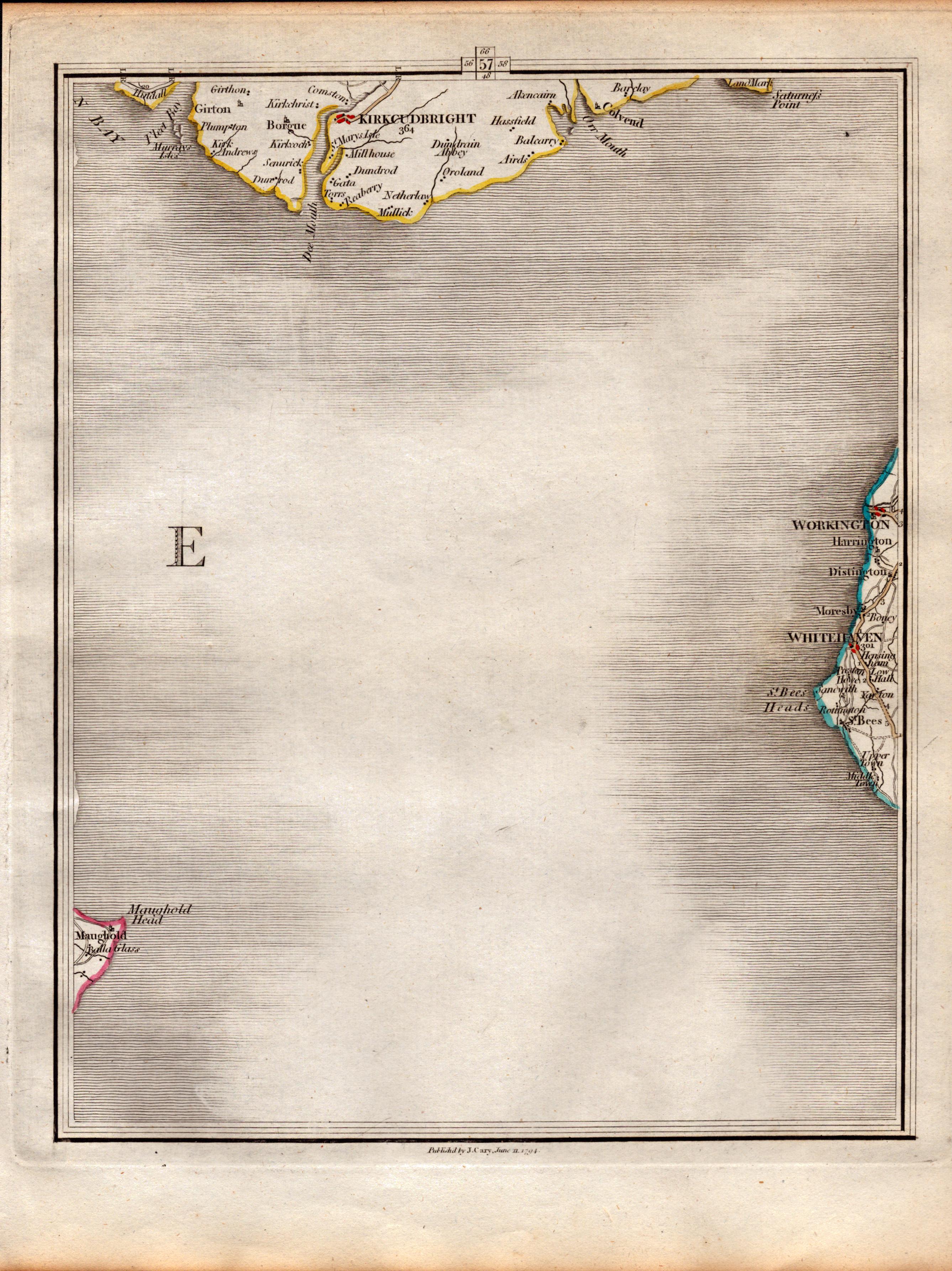 Cumbria & Kirkcudbright Coast John Cary’s Antique George III 1794 Map.