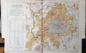 Bacons Rare Vintage London Fire Brigade For The Metropolitan Police Districts Map