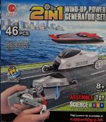 2in1 Race Car and Boat Wind up Power Generator 46 piece. RRP £20 - GRADE A