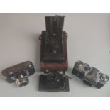 A Collection of 4 X Old Vintage Cameras – Kodak – Brownie – Zenit – Halina.