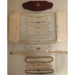 A Collection of 10 X Pearls Necklaces and 2 X Beaded Necklaces. Hallmarks Include 9Ct / Sterling...
