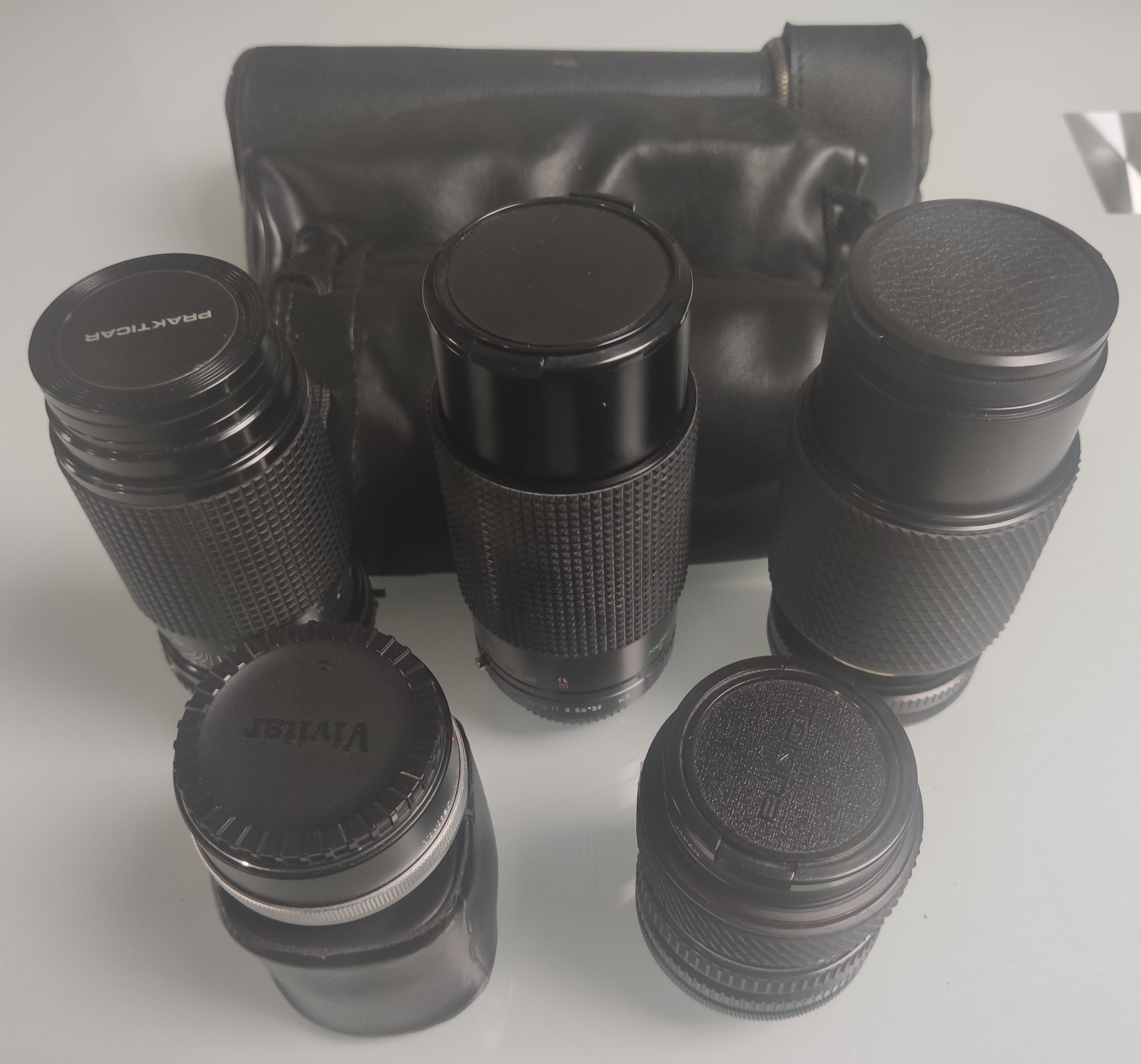 A Collection of 5 X Camera Lenses. Tokina – Pentacon – MNK – Vivitar Etc.