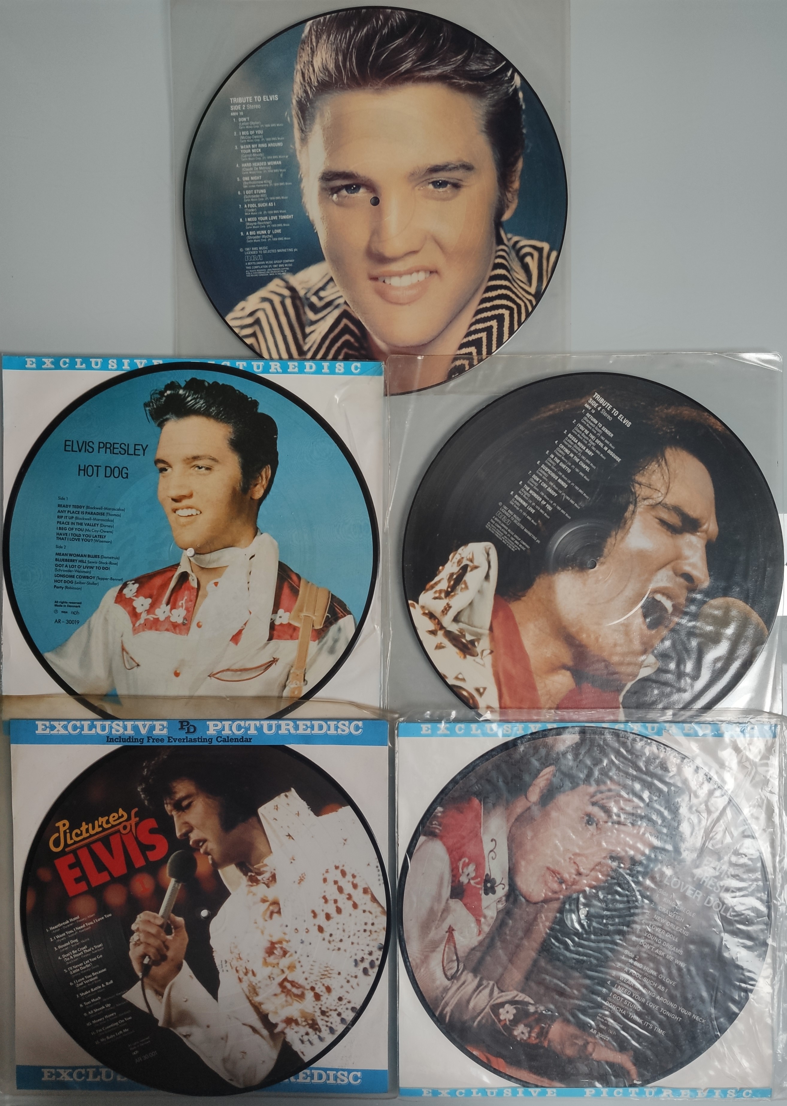 A Collection of 5 Elvis Presley Vinyl Record Picture Disks. Very Good Condition.