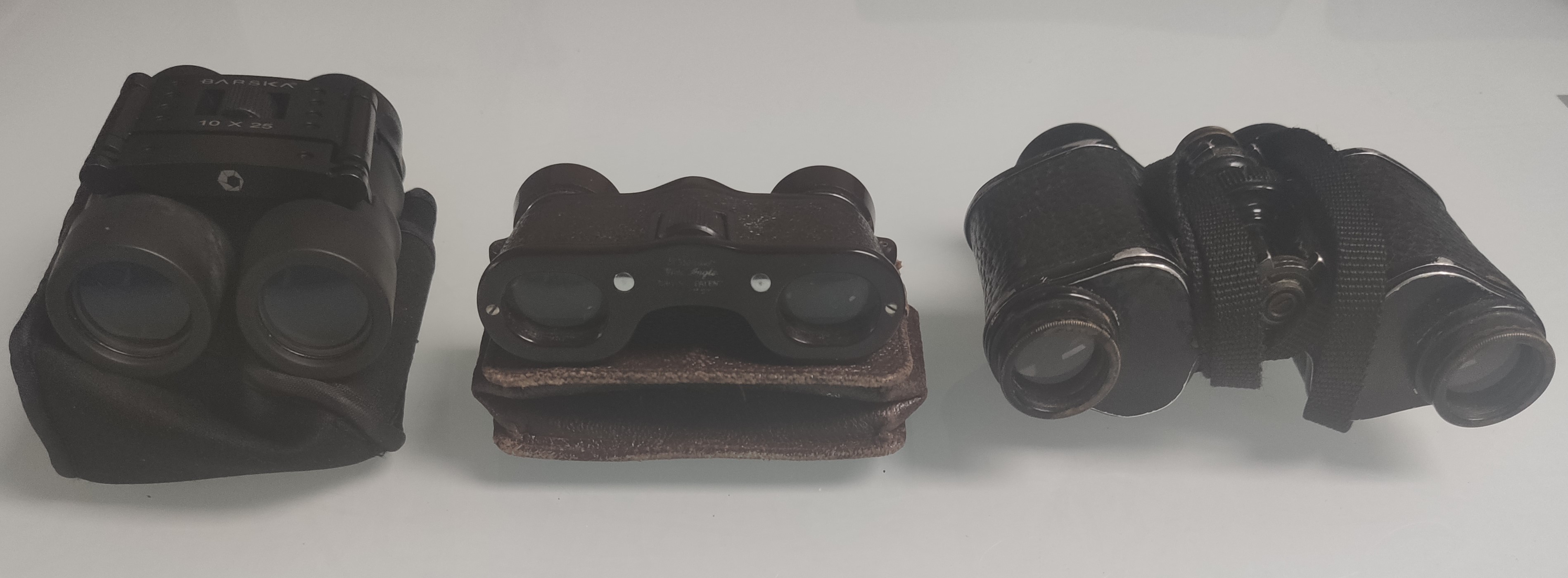 A Collection of 3 X Binoculars – Barska – Kershaw – Deraisme.
