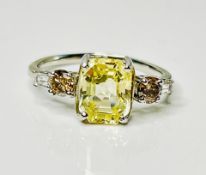 Beautiful Unheated Untreated Natural Ceylon yellow Sapphire Diamonds & Platinum