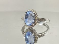 3.13 CT Unheated/Untreated Ceylon Cornflour Blue Sapphire Diamonds & 18k Gold