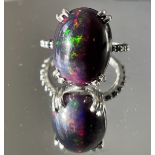 Beautiful 7.66CT Natural Black Opal Ring With Natural Black Diamond & 18k Gold