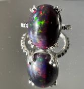 Beautiful 7.66CT Natural Black Opal Ring With Natural Black Diamond & 18k Gold