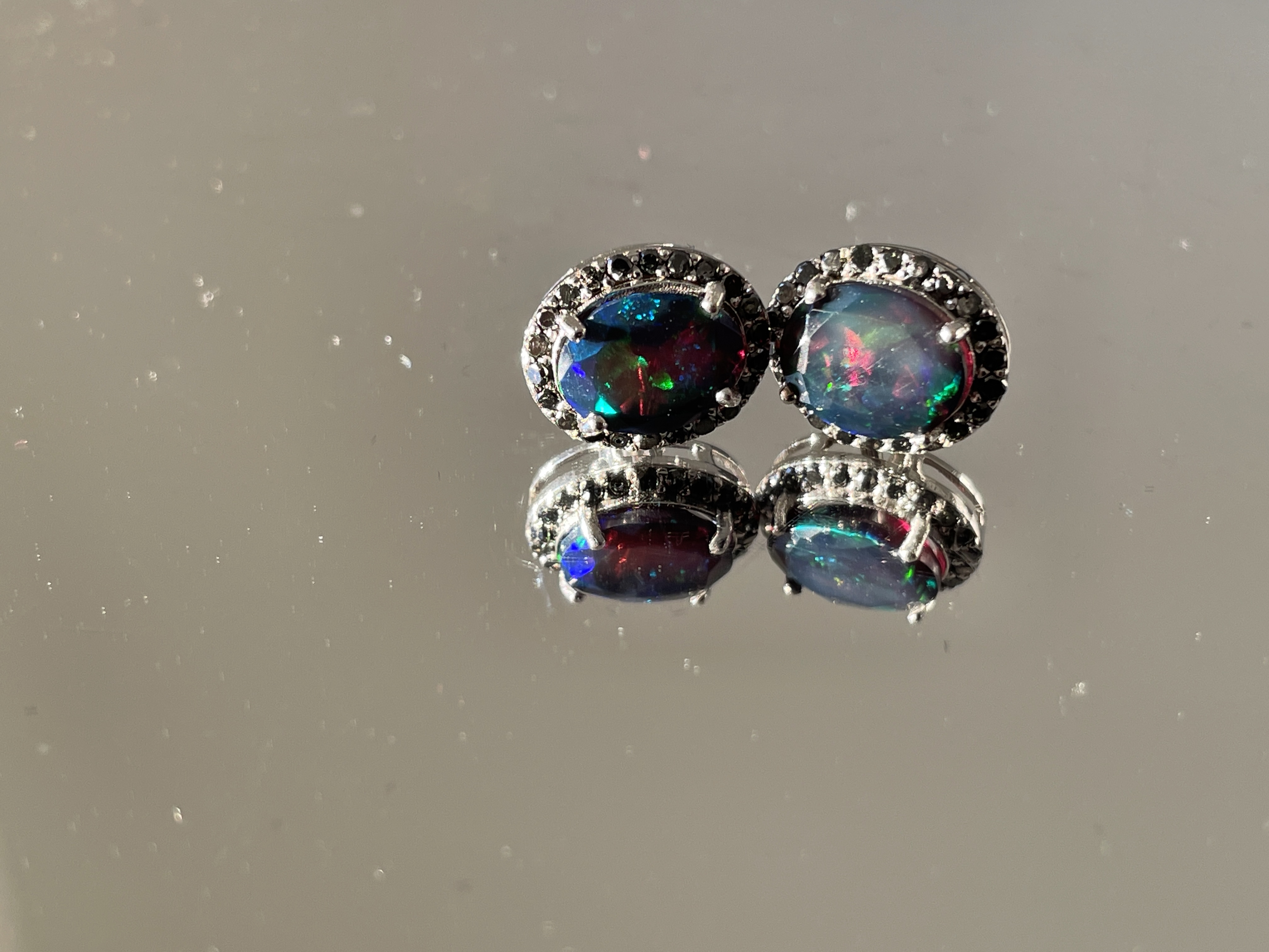 Beautiful Natural Black Opal Earrings With Natural Black Diamond & 18k Gold - Image 11 of 11