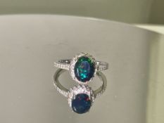 Beautiful Natural Black Opal Ring With Natural Diamond & 18k Gold