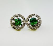 Beautiful Natural Emerald Halo Set Stud Earrings, Diamonds In Platinum 950