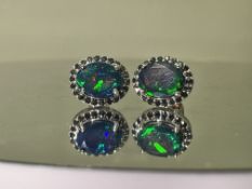 Beautiful Natural Black Opal Earrings With Natural Black Diamond & 18k Gold