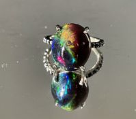 Beautiful 7.45 CT Natural Black Opal Ring With Natural Black Diamond & 18k Gold