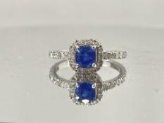 Beautiful Natural Ceylon Royal Blue Sapphire W Natural Diamonds & 18kGold