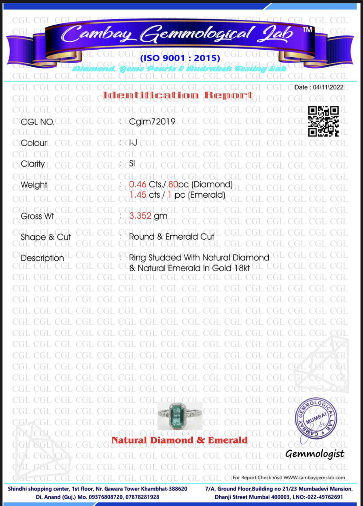 Beautiful Natural Emerald With Natural Diamonds & 18kGold - Image 7 of 8