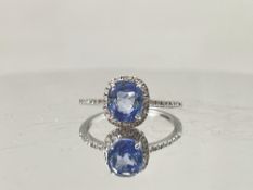 2.51 CT Unheated/Untreated Ceylon Cornflour Blue Sapphire Diamonds & 18k Gold