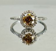 Beautiful Natural 1.05 CT Natural Solitaire champagne Diamond Ring With 18k Gold