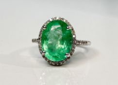 Beautiful 4.24CT Untreated Natural Columbian Emerald Ring ,Diamonds & 18k Gold