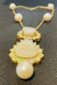 Beautiful 25ct Australian opal Necklace w 52ct South sea Pearls and 18k gold