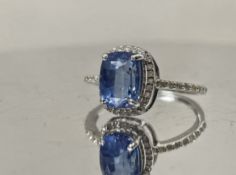 Beautiful 2.65 CT Natural Ceylon Cornflour Blue Sapphire Diamonds & 18k Gold