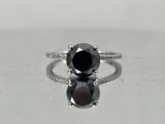 Beautiful Natural 2.78 CT Black Diamond Ring With Natural Diamonds & 18k Gold