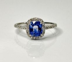 Beautiful 1.30 CT Natural Ceylon Blue Sapphire Diamonds & Platinum