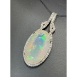 Beautiful Natural 22.33 ct Opal Pendant &1.15 Ct Diamonds & 18k White Gold
