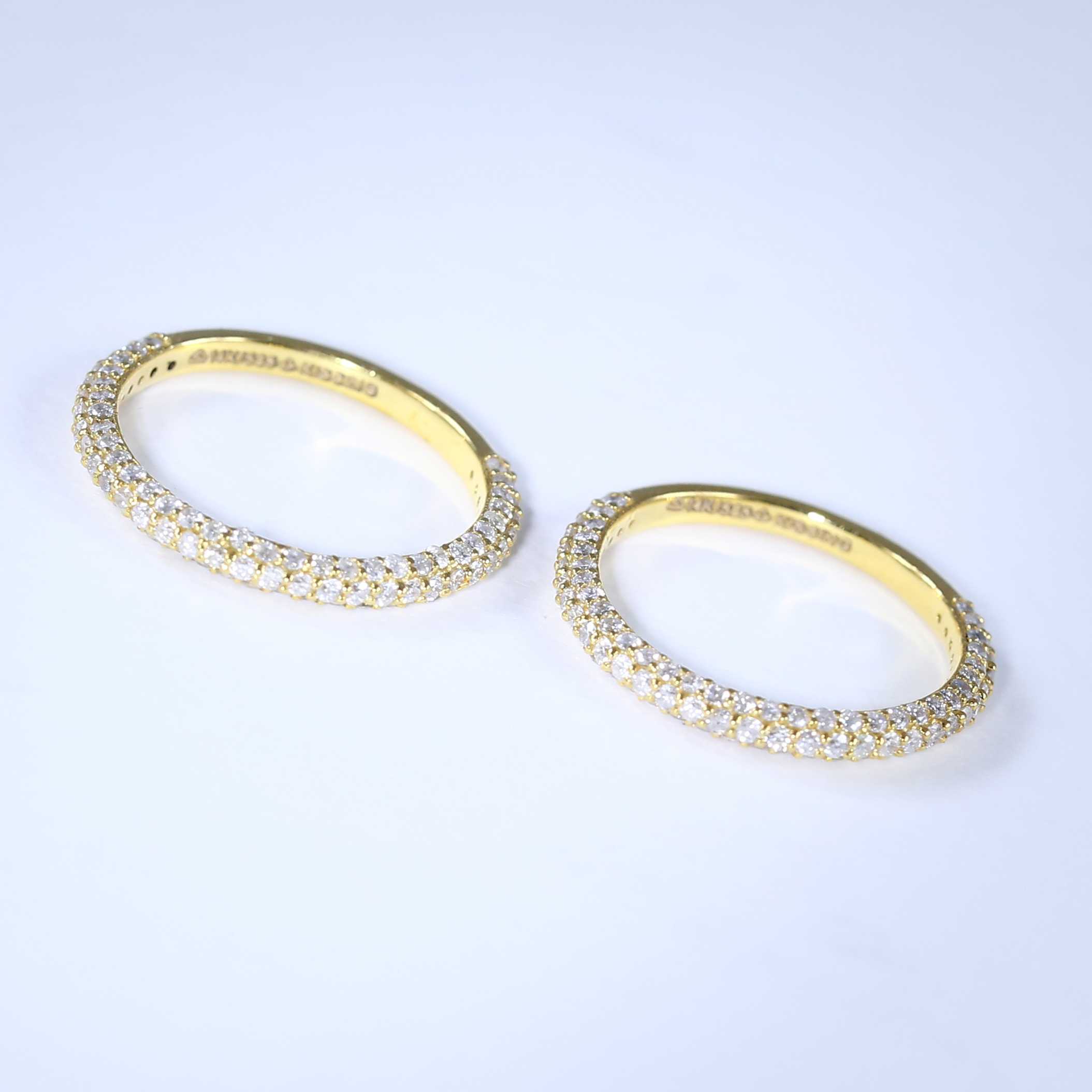 14 K / 585 Set of 2 Yellow Gold Engaement / Wedding Diamond Band Rings - Image 2 of 9