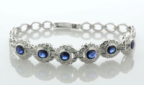 14ct White Gold Oval Cluster Diamond and Sapphire Bracelet (S1.90) 1.48 Carats