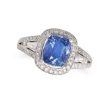 GIA Certified 2.55ct Blue Clean VS Untreated Sapphire & Diamonds Ring