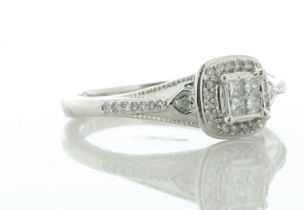 9ct White Gold Single Stone With Halo and Shoulders Ring 0.20 Carats