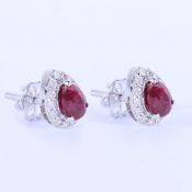 14 K / 585 White Gold Diamond and Ruby Earrings ( 100 % Natural )