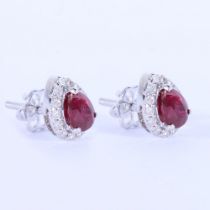 14 K / 585 White Gold Diamond and Ruby Earrings ( 100 % Natural )