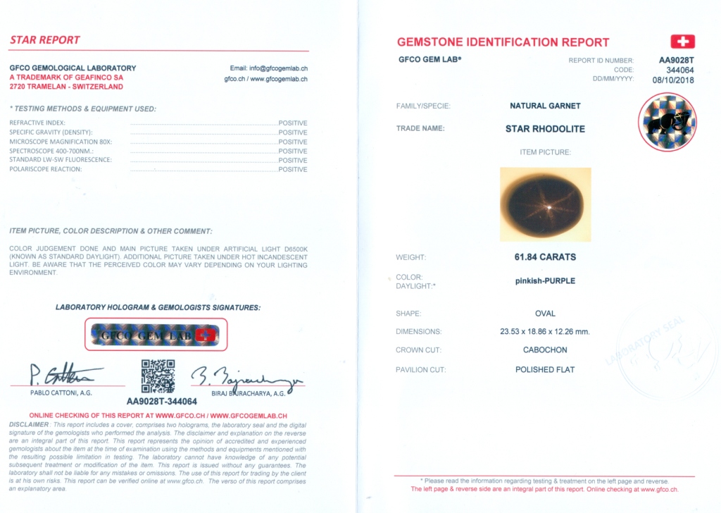 GFCO (Swiss) Certified 61.84ct. Star Rhodolite Large Garnet - Africa - Image 5 of 5