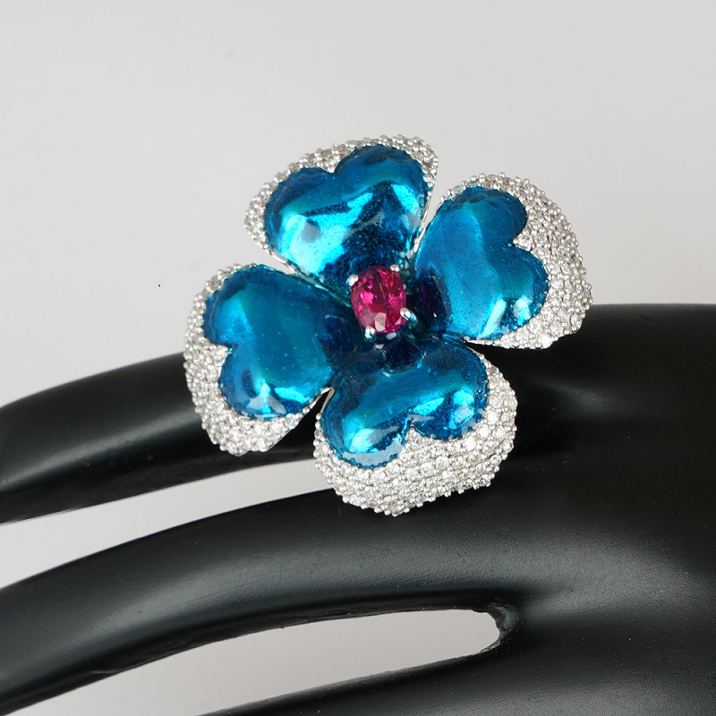 14 K / 585 White Gold Designer Ruby ( GIA Certified ) & Diamond Ring With Blue Enamel - Image 2 of 6