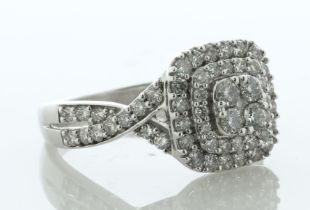 9ct White Gold Cushion Shaped Diamond Cluster Ring 1.00 Carats