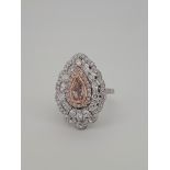 0.77ct Pear Shape Natural Light Pink 18K White Gold With White Coll Diamonds 2.19ct