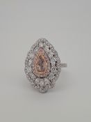 0.77ct Pear Shape Natural Light Pink 18K White Gold With White Coll Diamonds 2.19ct