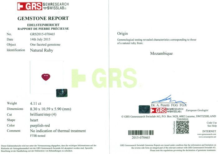 14 K / 585 White Gold Designer Heart Shape Ruby (GRS Certified) & Diamond Ring - Image 3 of 3