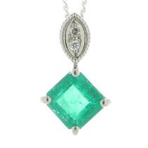 18ct White Gold Diamond and Emerald Pendant (E0.73) 0.01 Carats