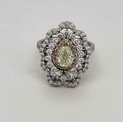 1.03 ct Fancy Light Yellow Green Pear Shape GIA Certificate VVS2 Strong Green and White Coll Diam...