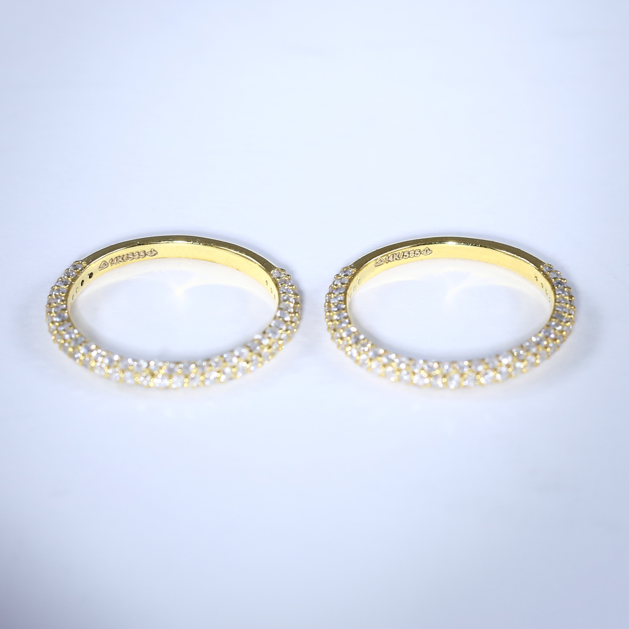 14 K / 585 Set of 2 Yellow Gold Engaement / Wedding Diamond Band Rings - Image 3 of 9