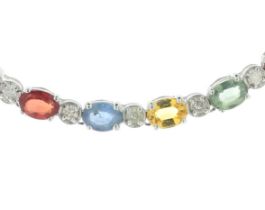 18ct White Gold Diamond and Coloured Sapphire Necklace (S14.16) 0.90 Carats
