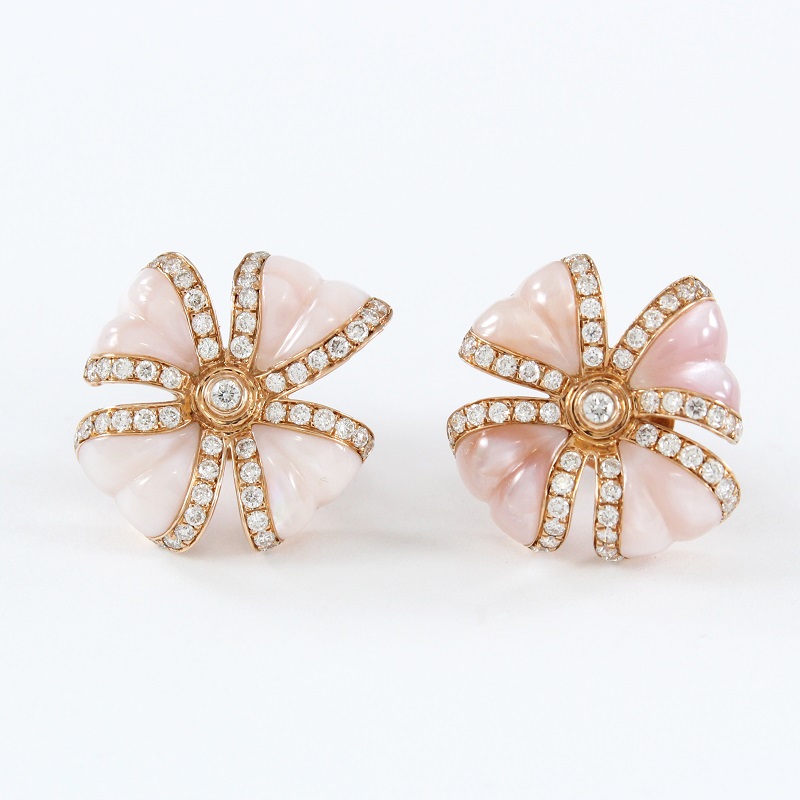 18 K / 750 Rose Gold Designer Diamond & Mother of Pearl Pendant Necklace Set - Image 3 of 7
