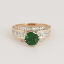 14 K / 585 Rose Gold Tsavorite Garnet & Diamond Ring